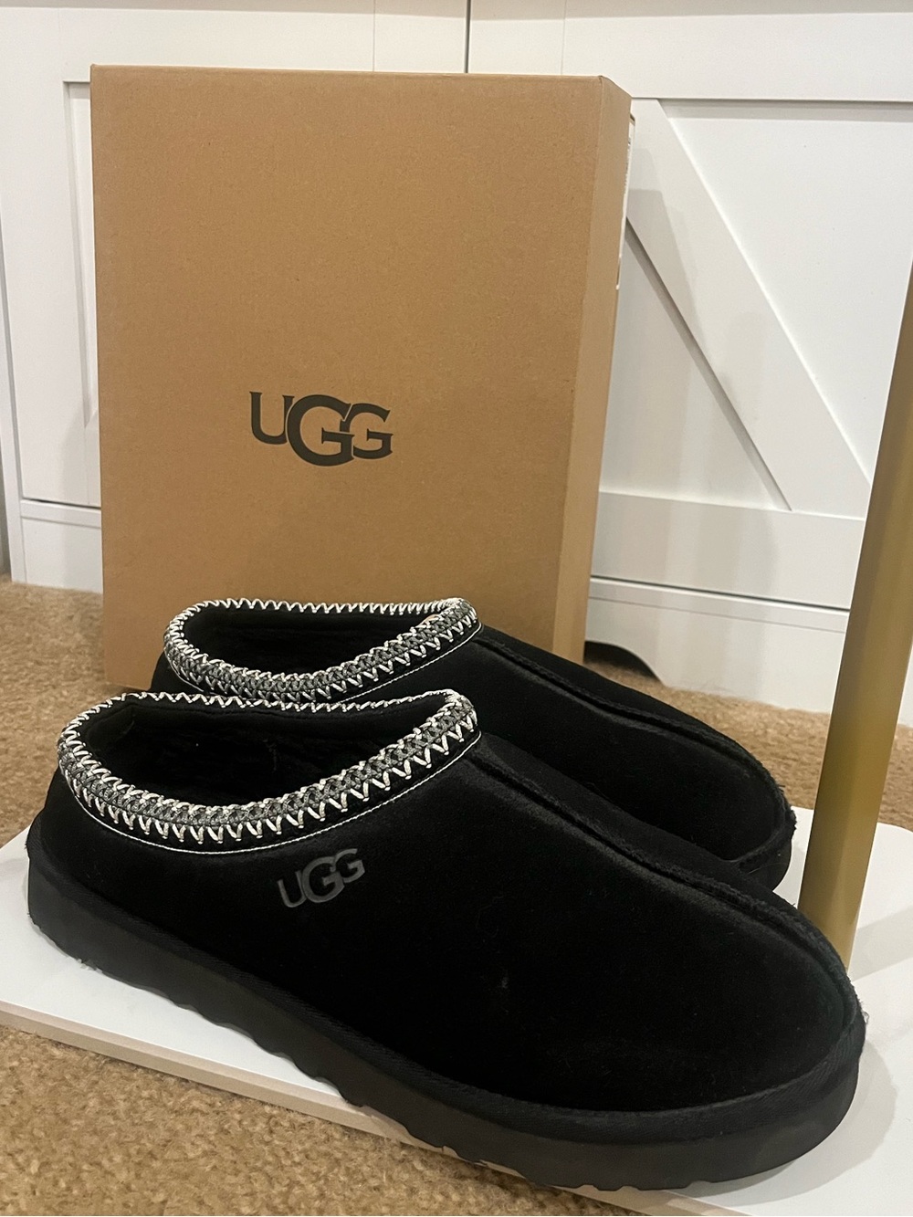 UGG Tasman Slippers Black Suede Men’s Size 12 with Original Box